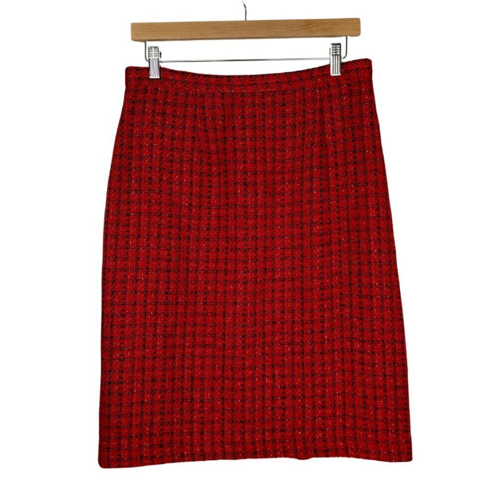 Vintage Jane Seymour Size: 12 Red Plaid Wool Blend Work Wear Pencil Skirt
